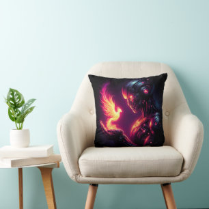 Cyber Futuristic Robot Phoenix Fire Spirit Cushion
