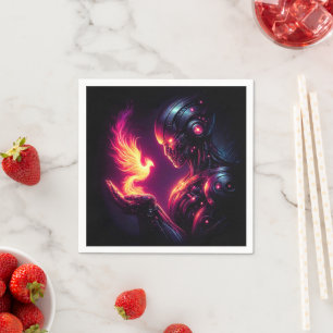 Cyber Futuristic Robot Phoenix Fire Spirit Napkin