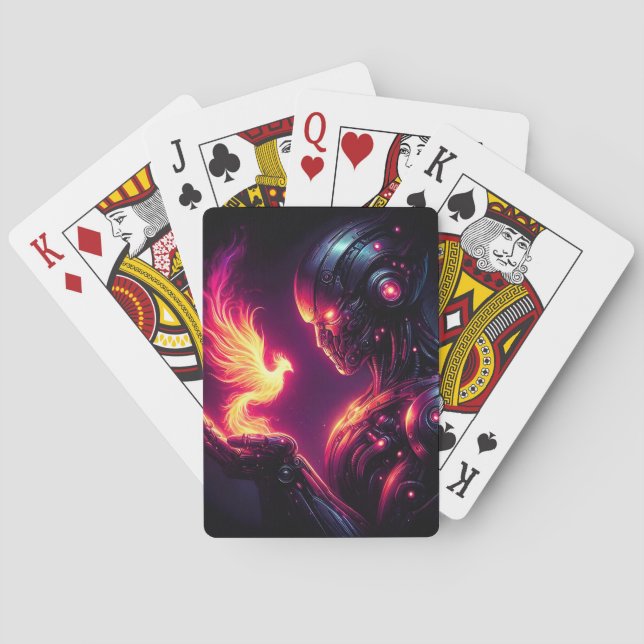 Cyber Futuristic Robot Phoenix Fire Spirit Playing Cards (Back)