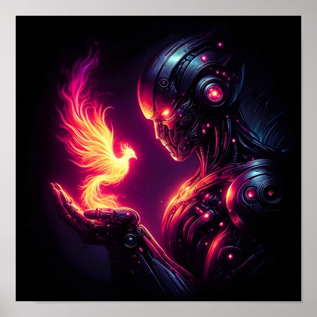 Cyber Futuristic Robot Phoenix Fire Spirit Poster (Front)