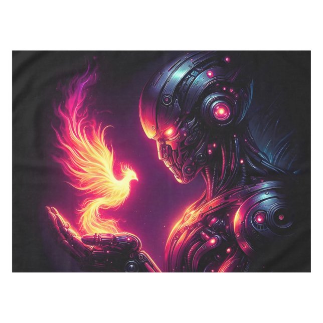 Cyber Futuristic Robot Phoenix Fire Spirit Tablecloth (Front (Horizontal))