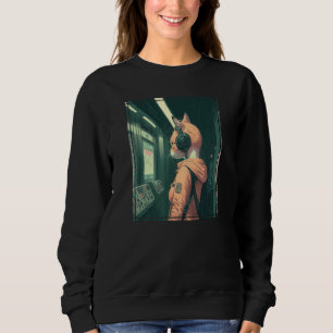 Cyber Futuristic Tech Cat on Tokyo Subway Japan Sweatshirt
