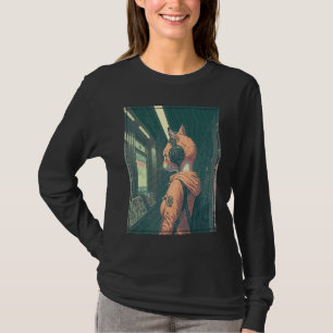 Cyber Futuristic Tech Cat on Tokyo Subway Japan T-Shirt