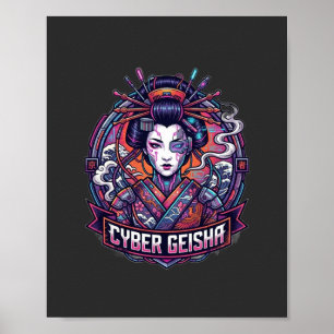 Cyber Geisha Neon Cyberpunk Portrait Poster