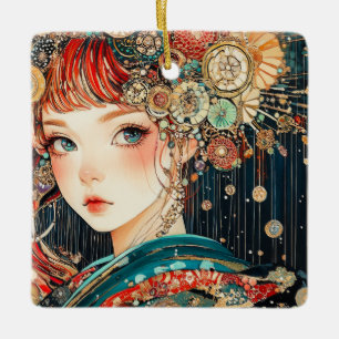 Cyber Girl Ceramic Ornament