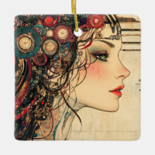 Cyber Girl Ceramic Ornament