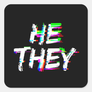 Cyber Glitch He They Pronouns Square Sticker