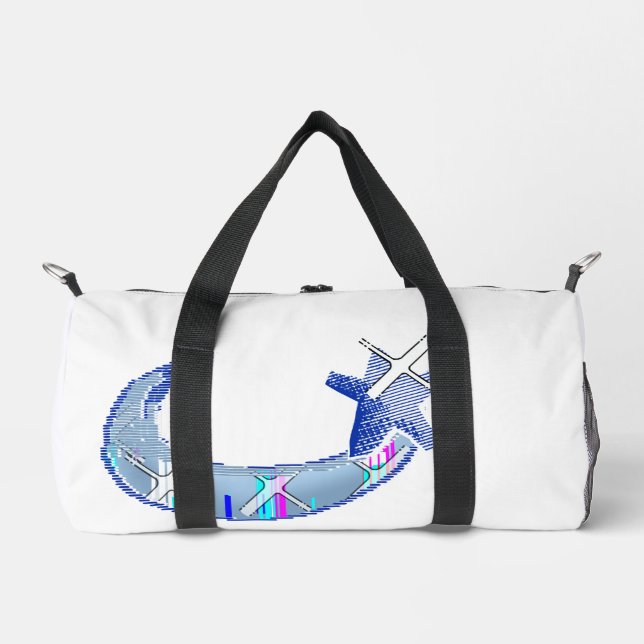 Cyber Glitch Moon and Star Duffle Bag (Front)
