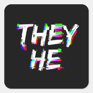 Cyber Glitch They He Pronouns  Square Sticker