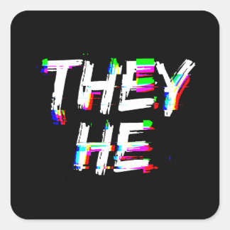 Cyber Glitch They He Pronouns Square Sticker
