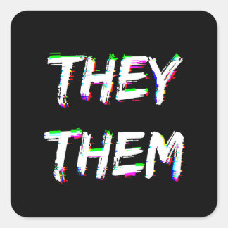 Cyber Glitch They Them Pronouns Square Sticker
