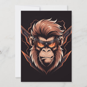 Cyber Gorilla Gamer Neon Art Invitation