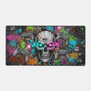 Cyber-Graffiti Skull and Neon Controllers (sour Desk Mat