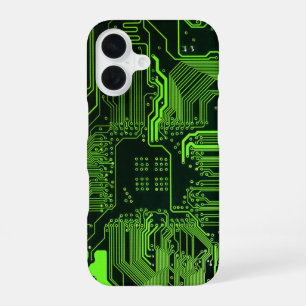 Cyber Green PCB Circuit Board Trace Pattern Art iPhone 16 Case