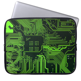 Cyber Green PCB Circuit Board Trace Pattern Art Laptop Sleeve
