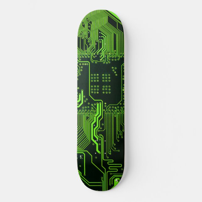 Cyber Green PCB Circuit Board Trace Pattern Art Skateboard (Front)