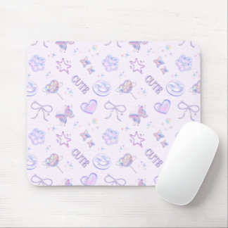 Cyber Kawaii Pastel Lavender Butterfly Smiley Mouse Pad