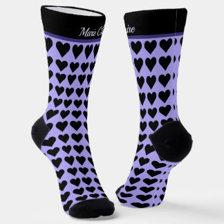 Cyber Lilac Black Little Hearts Personalised Name Socks