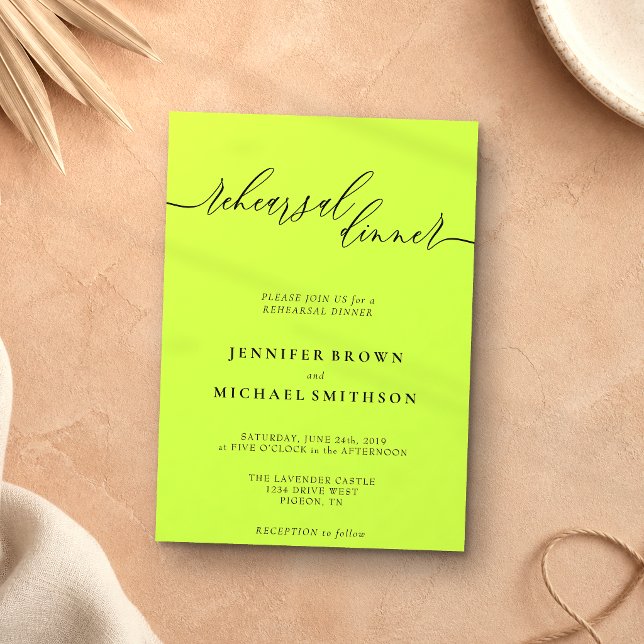 Cyber Lime Jet Black Celebration Rehearsal Dinner Invitation (Creator Uploaded)