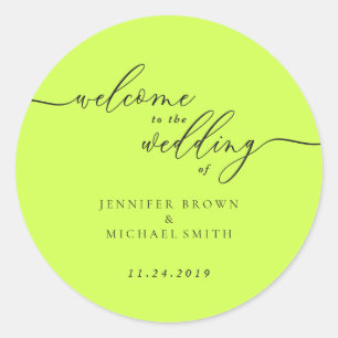 Cyber Lime Jet Black Signature Welcome to Wedding Classic Round Sticker