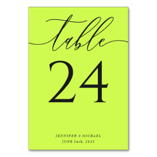 Cyber Lime Jet Black Simple Elegant Seating Table Number