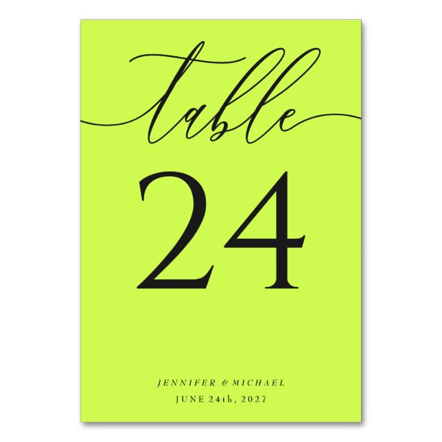 Cyber Lime Jet Black Simple Elegant Seating Table Number (Front)