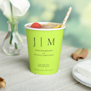 Cyber Lime Jet Black Simple Minimal Drink Wedding Paper Cups