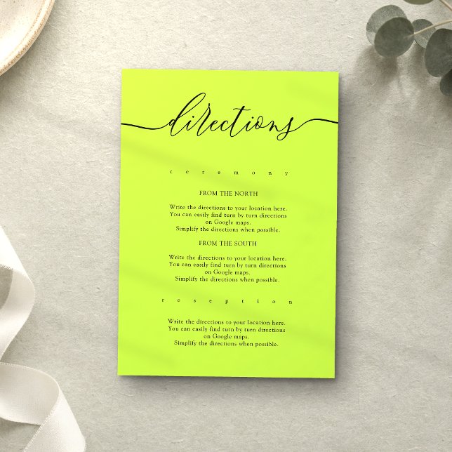 Cyber Lime Jet Black Simple Wedding Directions Enclosure Card (Creator Uploaded)