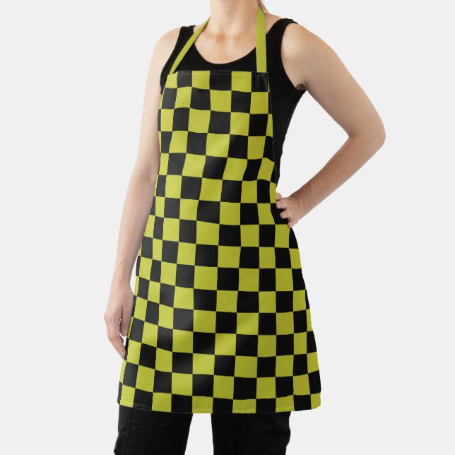 Cyber lyme chequerboard pattern apron (Insitu)