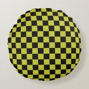 Cyber lyme chequerboard pattern round cushion