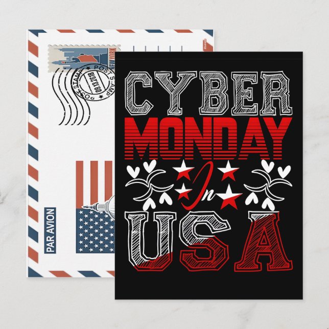 Cyber monday in usa sales event hand-drawn design holiday postcard (Front/Back)