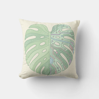 Cyber Monstera Circuit Board Leaf Throw Pillow — T