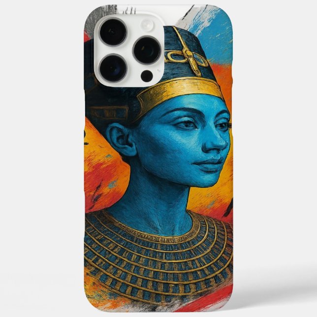 Cyber Nefertiti iPhone Case - Egyptian Neon Tech (Back)