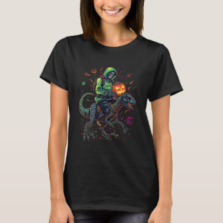 Cyber Neon Skeleton Riding Robo Dino – Halloween  T-Shirt