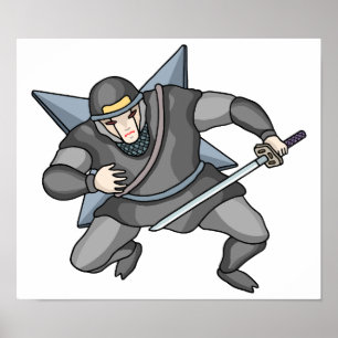 Cyber ninja carrying shuriken on his back. poster