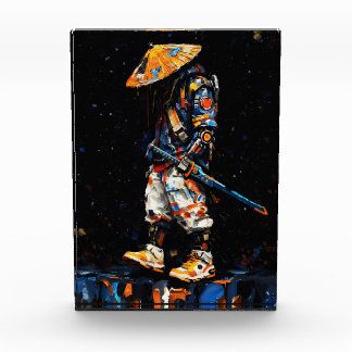 Cyber Ninja Palette Knife Neon Orange Impasto Photo Block
