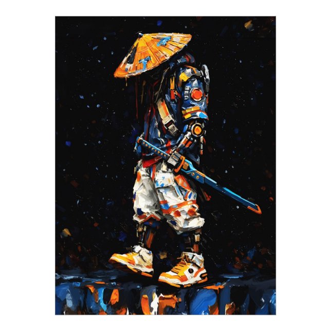 Cyber Ninja Palette Knife Neon Orange Impasto Photo Print (Front)
