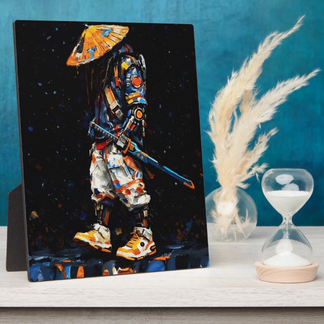 Cyber Ninja Palette Knife Neon Orange Impasto Plaque (Side)