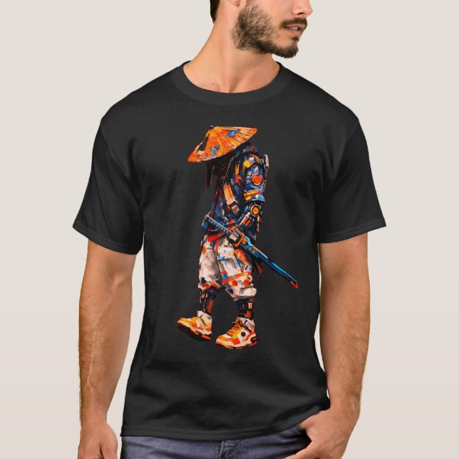 Cyber Ninja Palette Knife Neon Orange T-Shirt (Front)