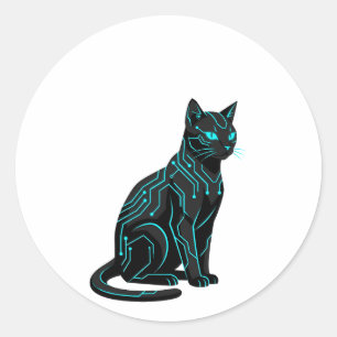 Cyber Nyan Futuristic Cyberpunk Cat Gamer Apparel Classic Round Sticker