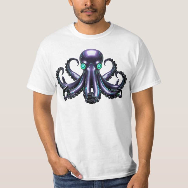 Cyber Octopus – Futuristic Sea Creature T-Shirt (Front)