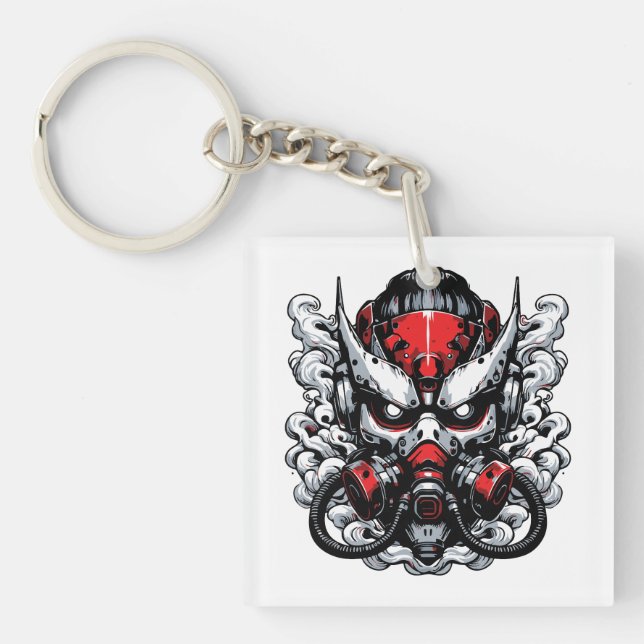 Cyber Oni: Smoke Warrior Mask Key Ring (Front)