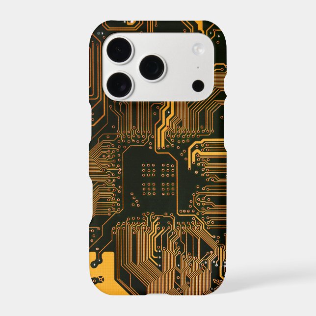 Cyber Orange PCB Circuit Board Trace Pattern Art (Back)
