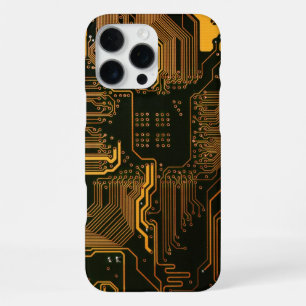Cyber Orange PCB Circuit Board Trace Pattern Art iPhone 16 Pro Max Case