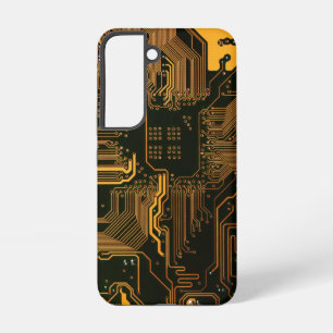 Cyber Orange PCB Circuit Board Trace Pattern Art Samsung Galaxy Case