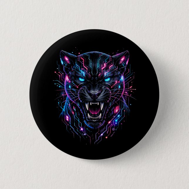 Cyber Panther 6 Cm Round Badge (Front)