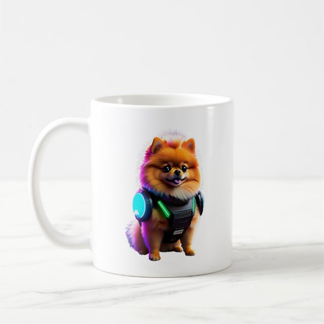 Cyber Pomeranian Explorer of the Future Coffee Mug (Left)