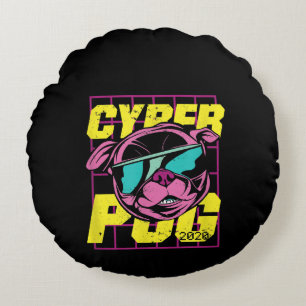 Cyber Pug 2021 Funny Dog Pug Design Round Cushion