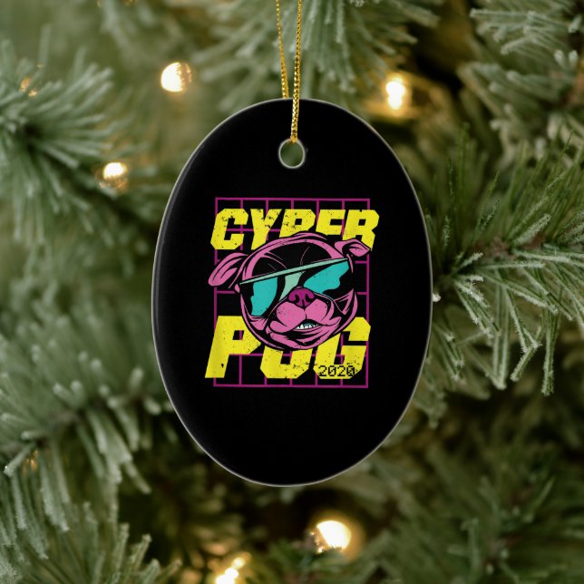 Cyber Pug | Cool Pug Dog Ceramic Ornament (Tree)