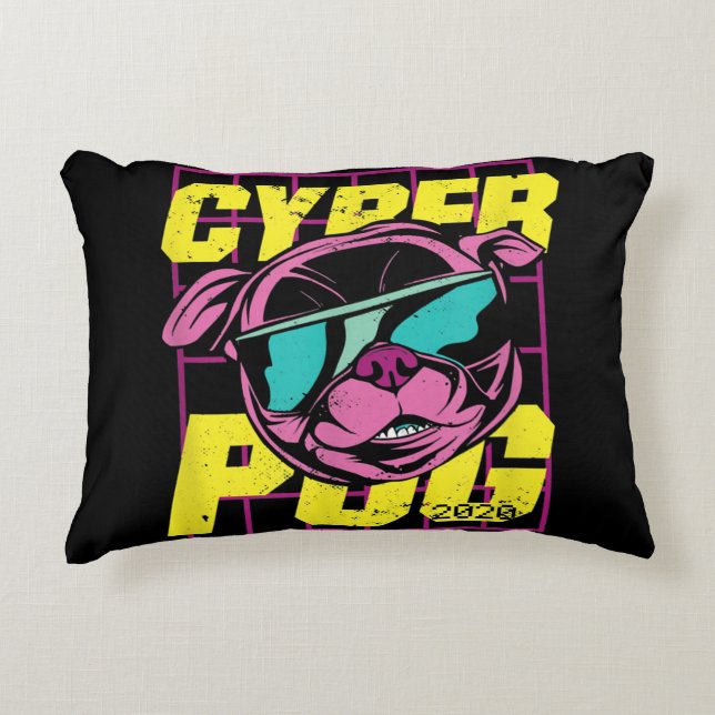 Cyber Pug | Cool Pug Dog Decorative Cushion (Front)